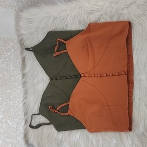 New  Shinestar Green and Orange linen crop top Bundle